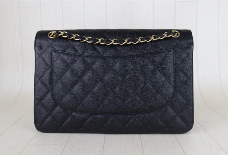 「JL精品代購」9新 CHANEL 經典口蓋包Jumbo CF30  黑金荔枝牛皮-3