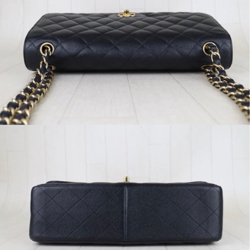 「JL精品代購」9新 CHANEL 經典口蓋包Jumbo CF30  黑金荔枝牛皮-5