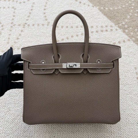 ✨閒置新Hermes/愛馬仕 birkin25大象灰手提包斜背包 銀扣togo皮 B刻❤️正品保障