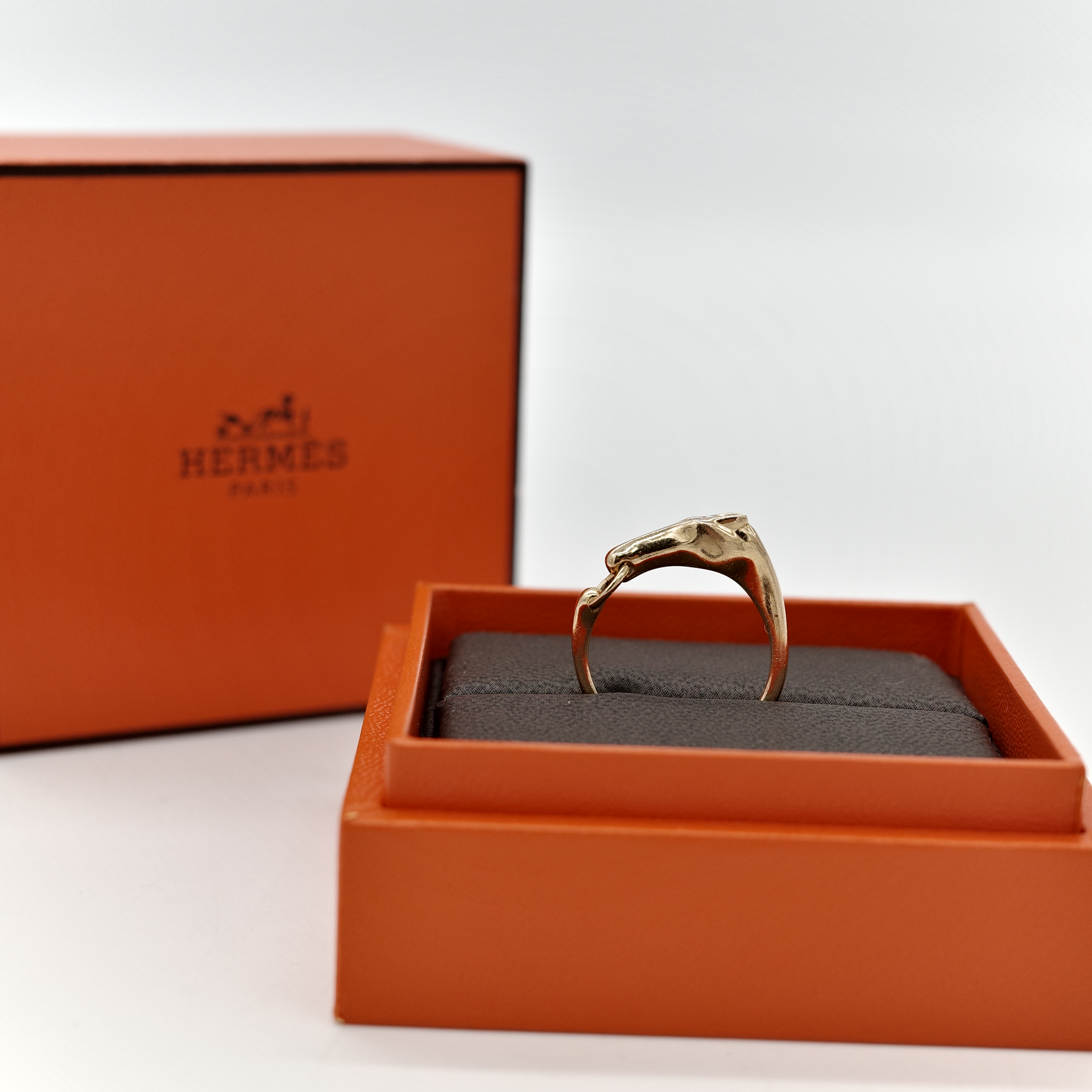 Hermès 愛馬仕 18K 黃金 馬頭 鑽石 戒指 53-4