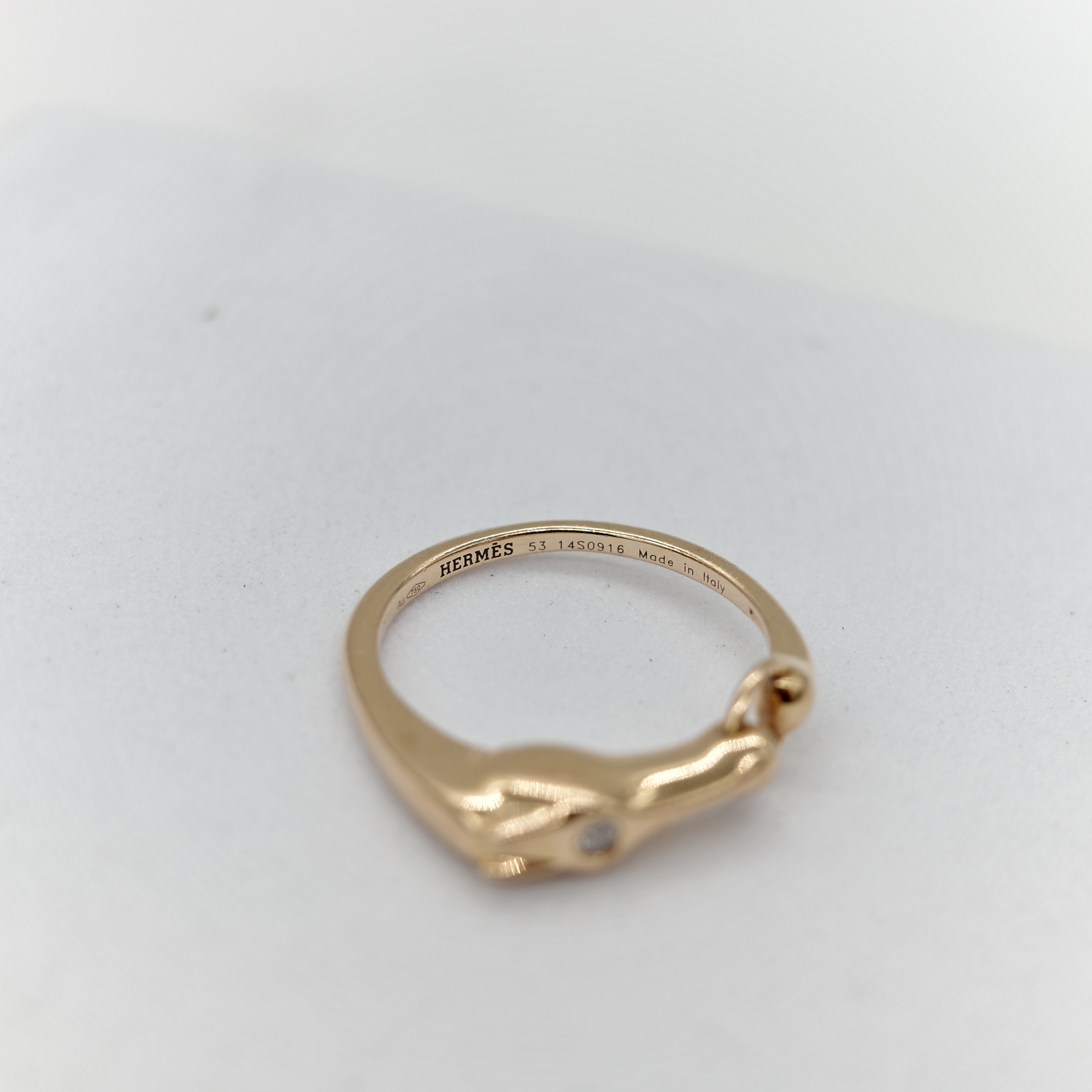Hermès 愛馬仕 18K 黃金 馬頭 鑽石 戒指 53-5