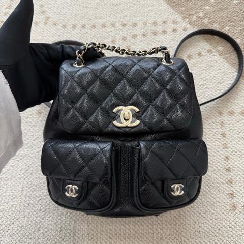 99新✨Chanel/香奈兒 duma雙肩包黑金荔枝皮中號 25年芯片款❤️正品保障