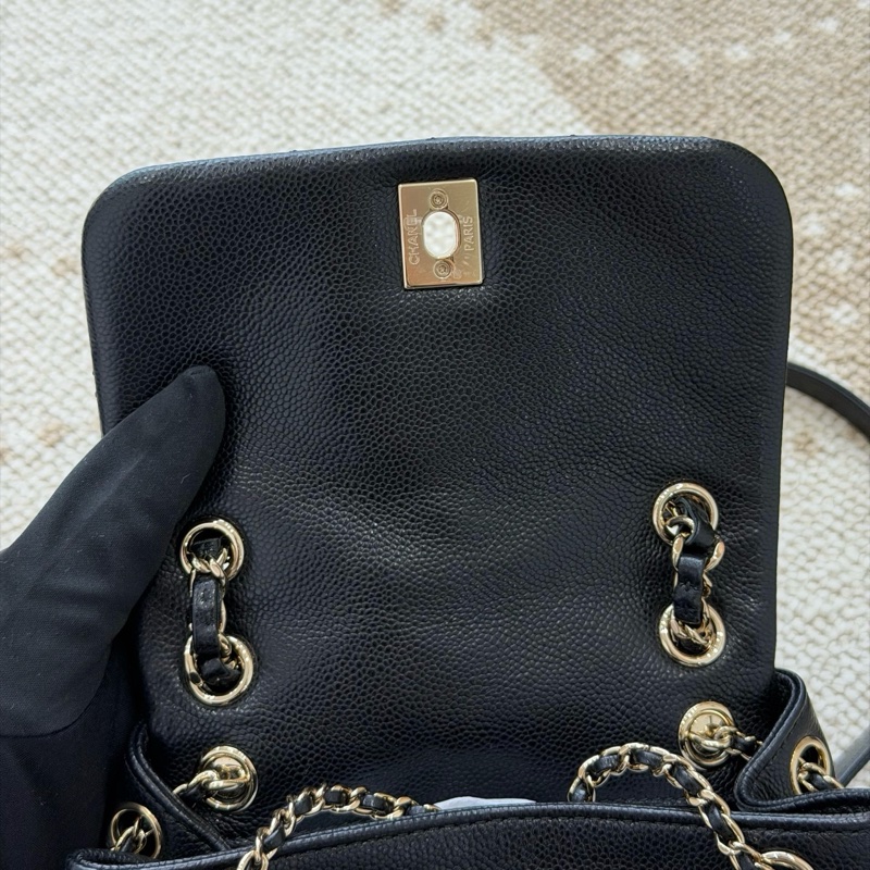 99新✨Chanel/香奈兒 duma雙肩包黑金荔枝皮中號 25年芯片款❤️正品保障-6
