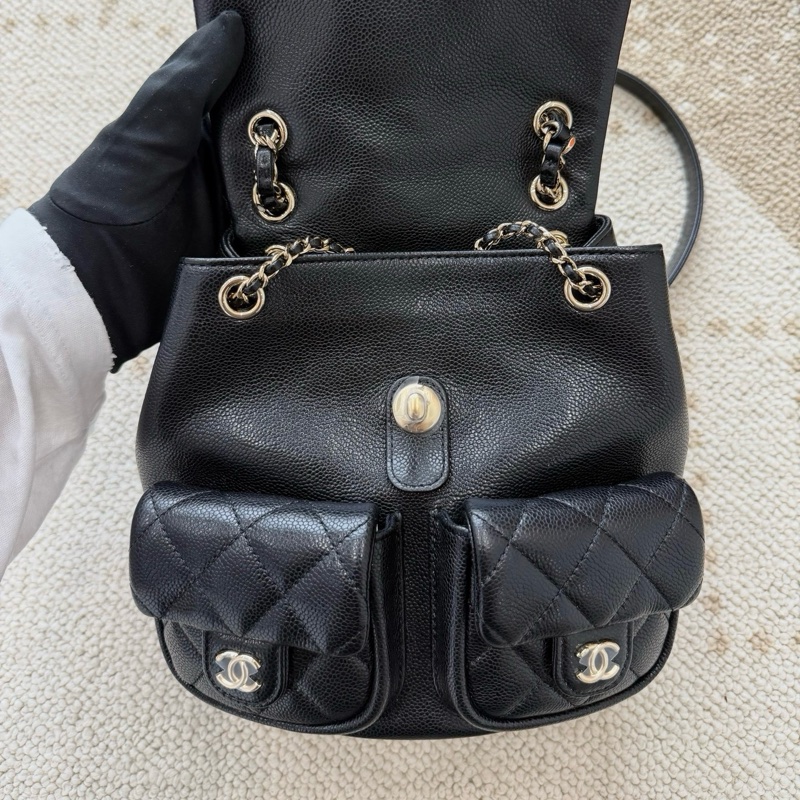 99新✨Chanel/香奈兒 duma雙肩包黑金荔枝皮中號 25年芯片款❤️正品保障-7