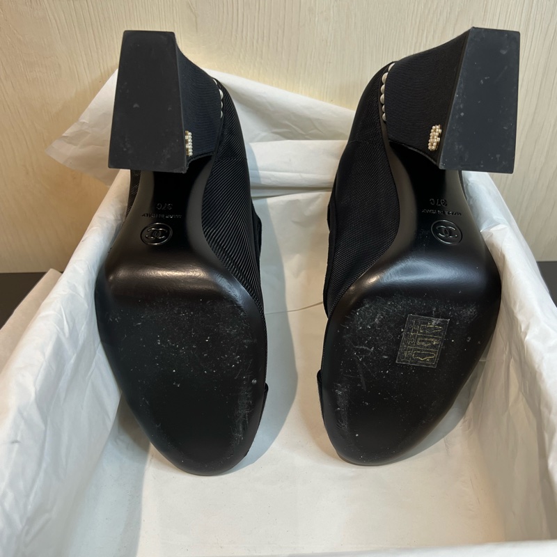 Chanel 超美網紗珍珠粗跟鞋-6