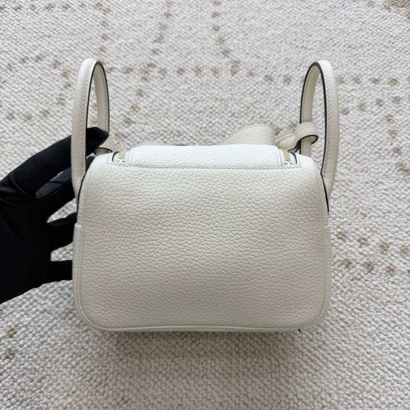 ✨閒置新Hermes/愛馬仕 mini lindy手提包單肩包 奶油白金扣tc皮 K刻 💛正品保障-1