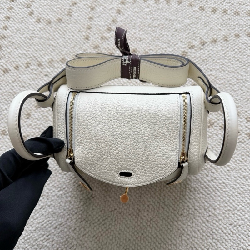 ✨閒置新Hermes/愛馬仕 mini lindy手提包單肩包 奶油白金扣tc皮 K刻 💛正品保障-5