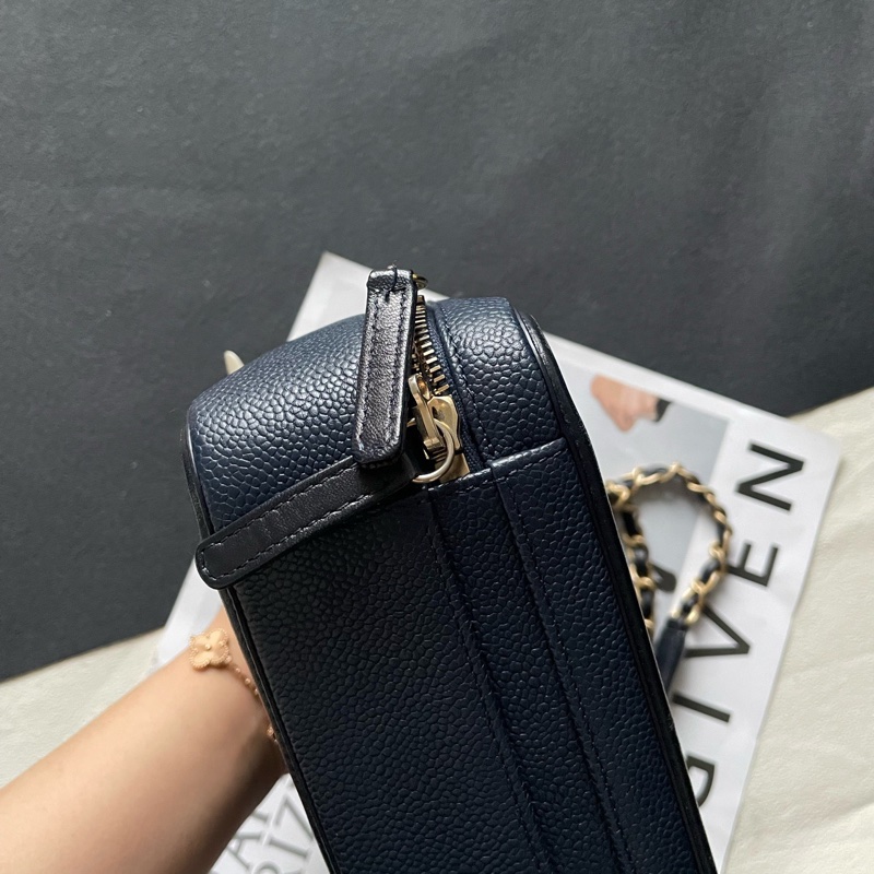 Chanel香奈兒 vanity case 相機包 中號 深藍色荔枝皮菱格-3