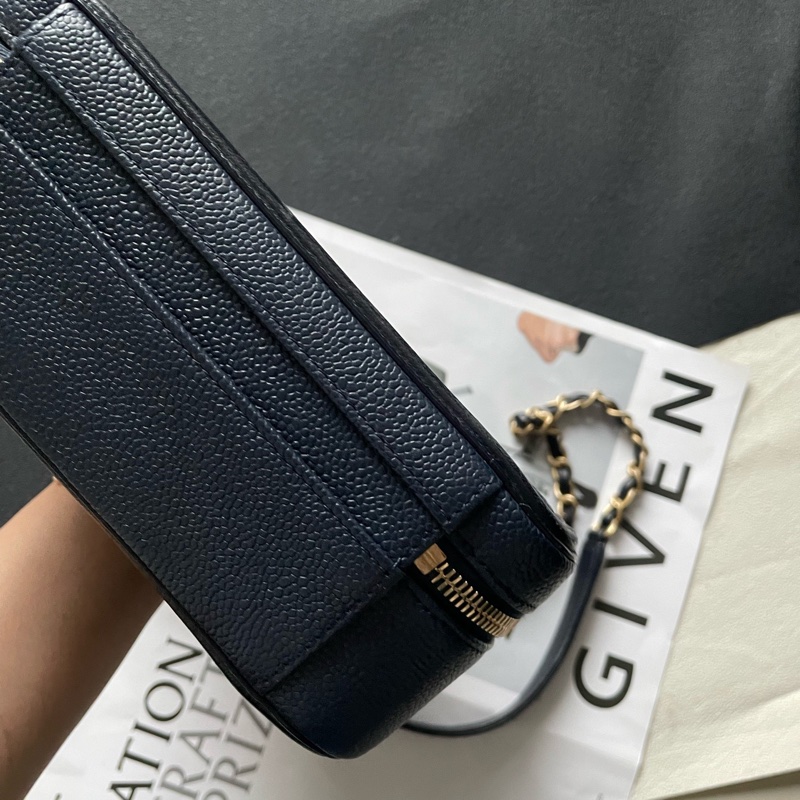 Chanel香奈兒 vanity case 相機包 中號 深藍色荔枝皮菱格-4