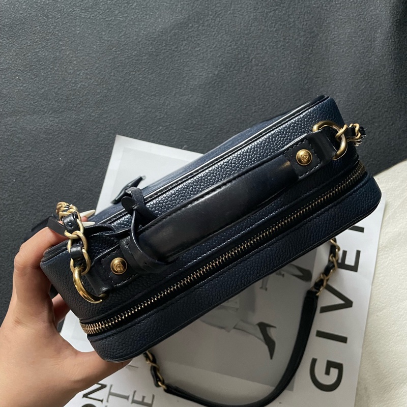 Chanel香奈兒 vanity case 相機包 中號 深藍色荔枝皮菱格-5