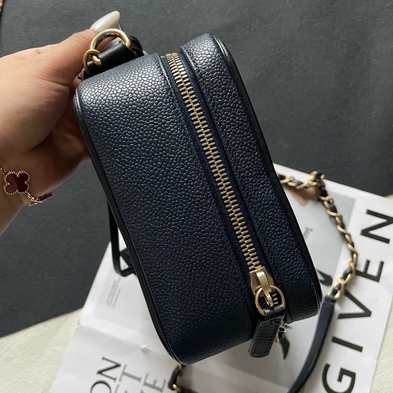 Chanel香奈兒 vanity case 相機包 中號 深藍色荔枝皮菱格-6