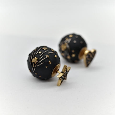 Dior 迪奧 Tribales 復古 黑色心形幸運星 不對稱 耳環