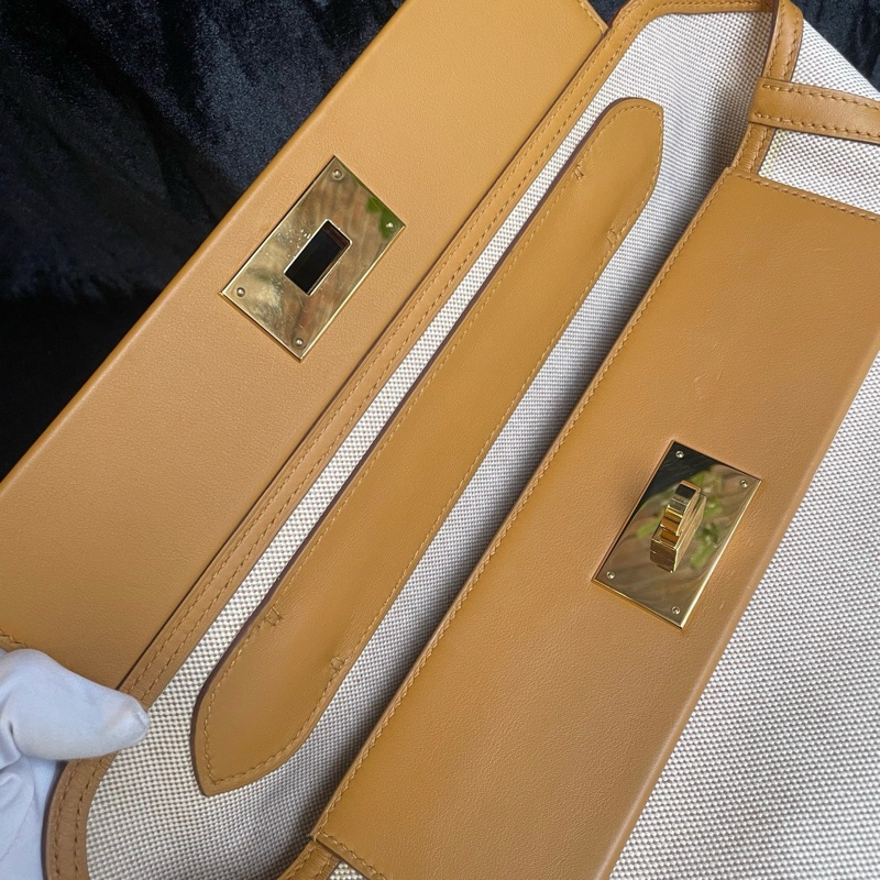 99新✨HERMES /愛馬仕2424金棕配色手拎包手提包Z刻21年💛正品保障-7