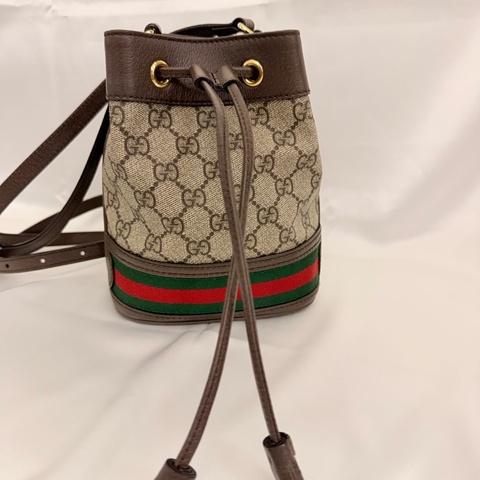 Gucci pvc咖牛皮ophidia小水桶包