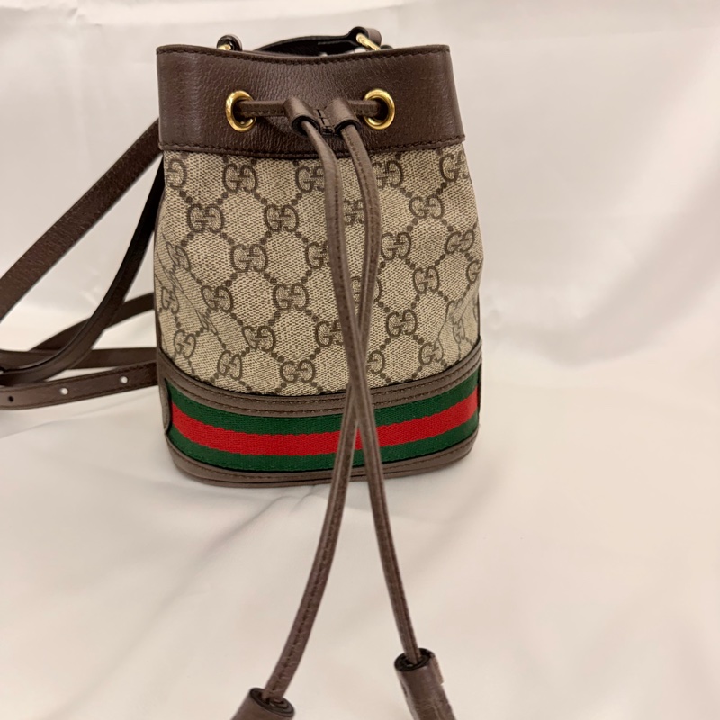 Gucci pvc咖牛皮ophidia小水桶包-0
