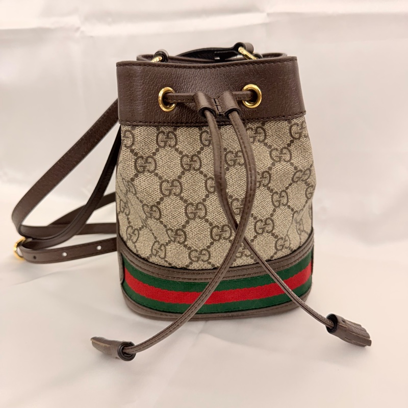 Gucci pvc咖牛皮ophidia小水桶包-3