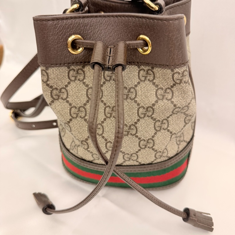 Gucci pvc咖牛皮ophidia小水桶包-4