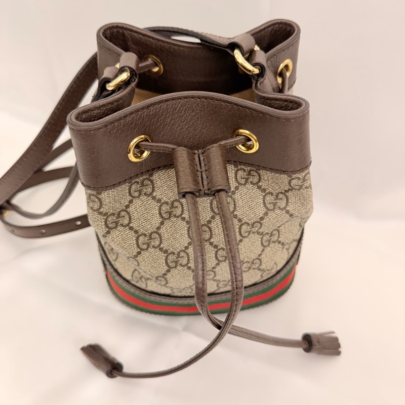 Gucci pvc咖牛皮ophidia小水桶包-6
