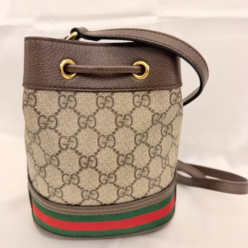 Gucci pvc咖牛皮ophidia小水桶包-7