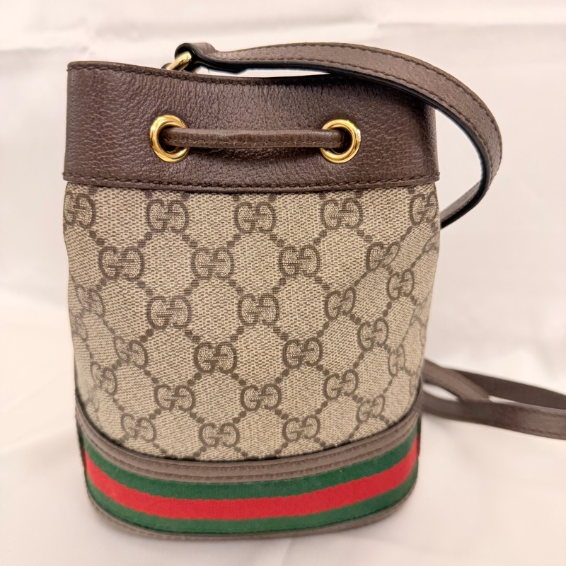 Gucci pvc咖牛皮ophidia小水桶包-9