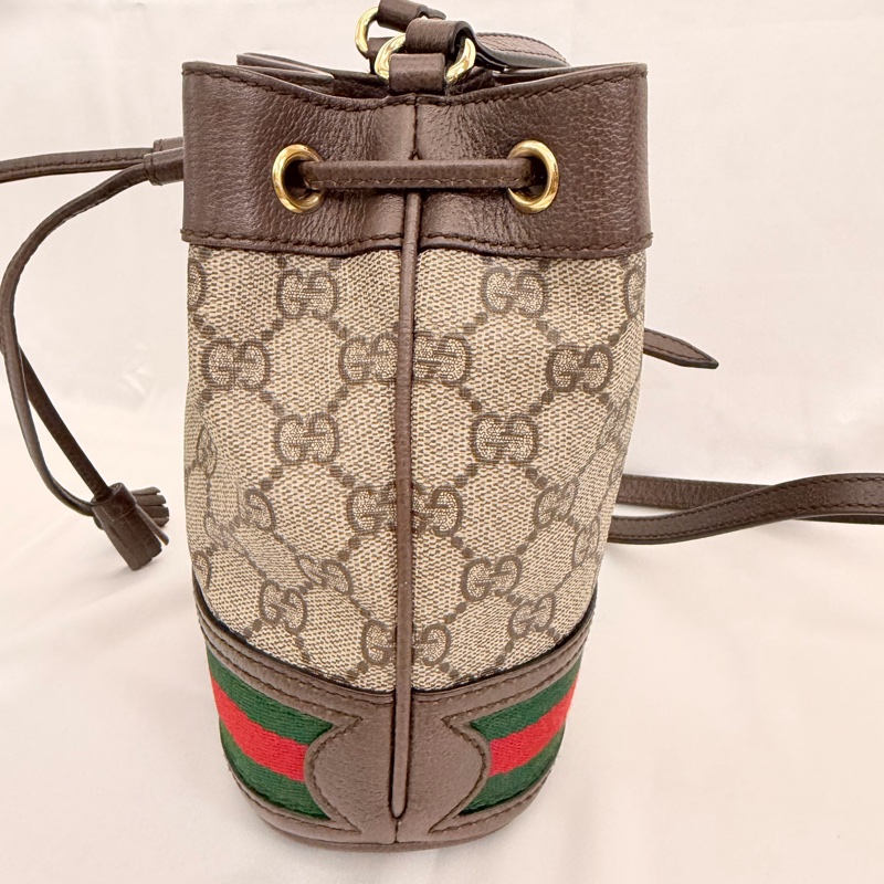 Gucci pvc咖牛皮ophidia小水桶包-10