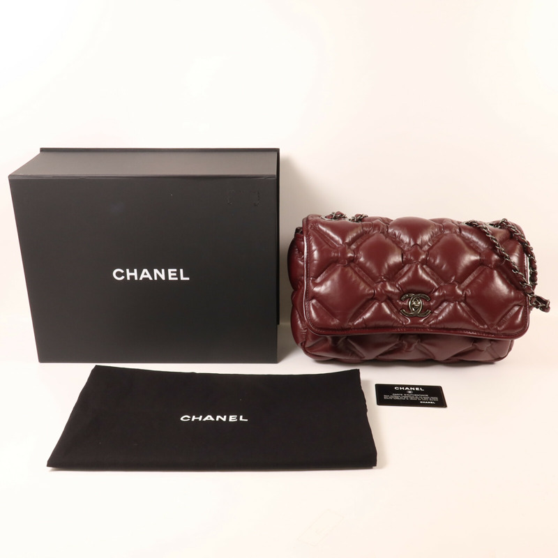 CHANEL 牛皮皮革Bubble Flap鏈帶肩背袋-9