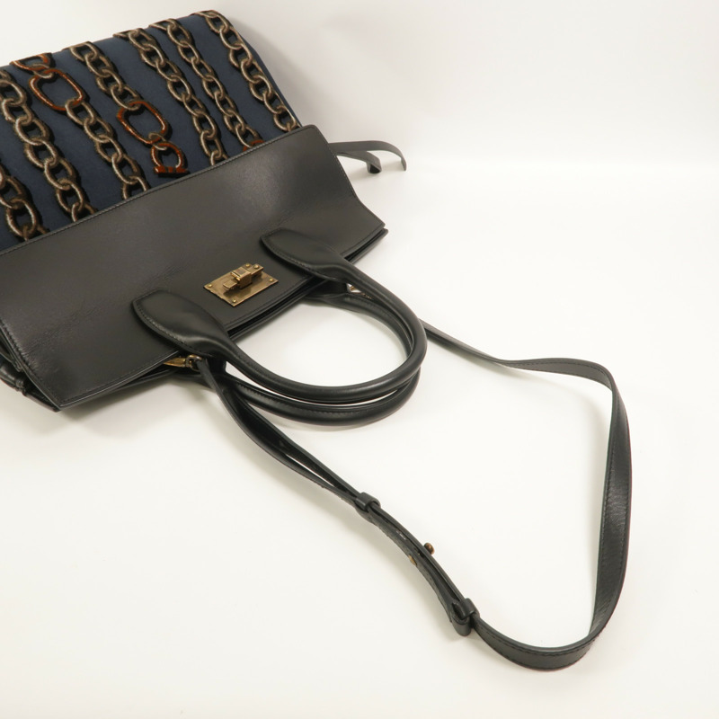 Salvatore Ferragamo 帆布/牛皮皮革Studio手挽肩背兩用袋-7