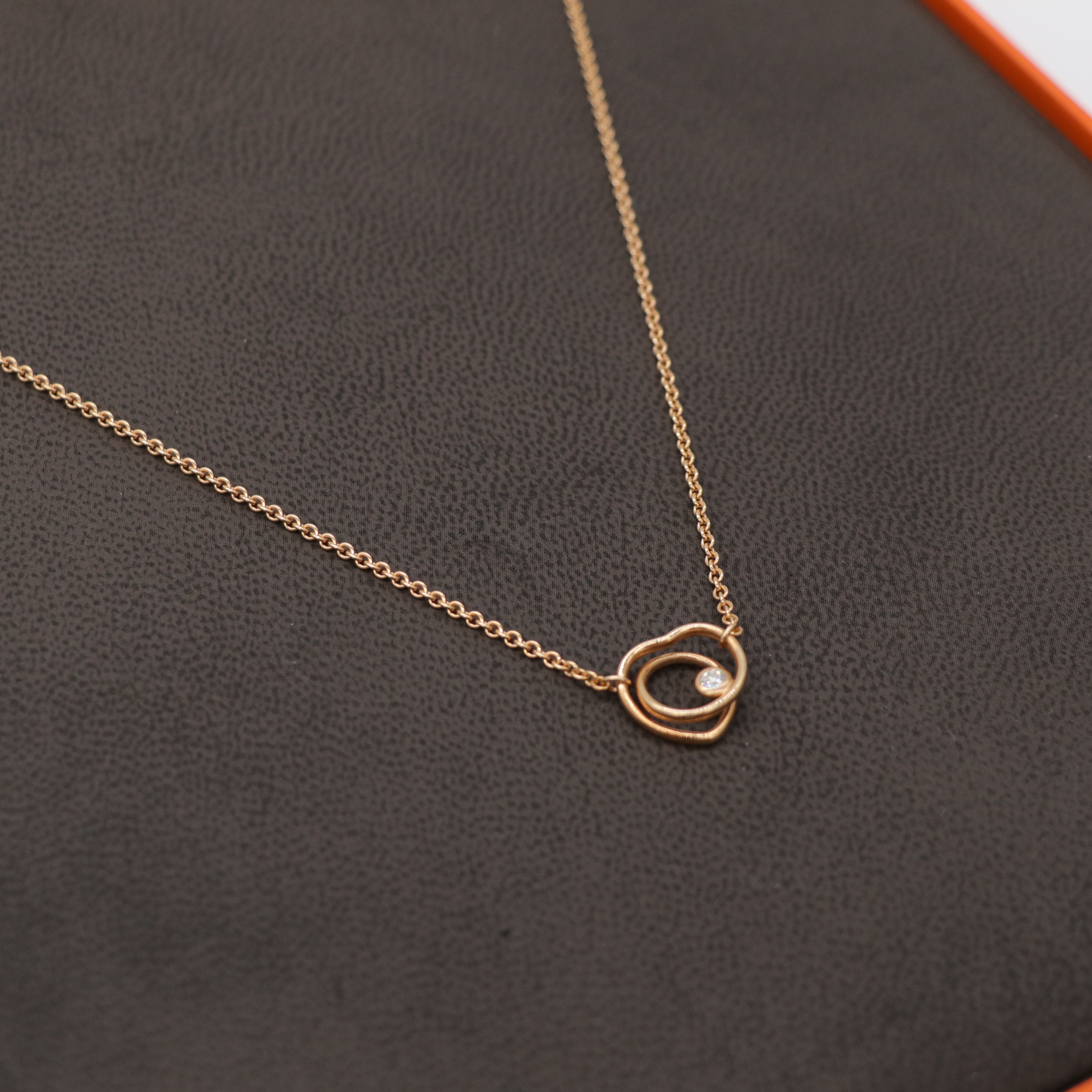 Hermès 愛馬仕 Vertige Cœur 18K 玫瑰金 愛心 不規則 單鑽 項鍊-1