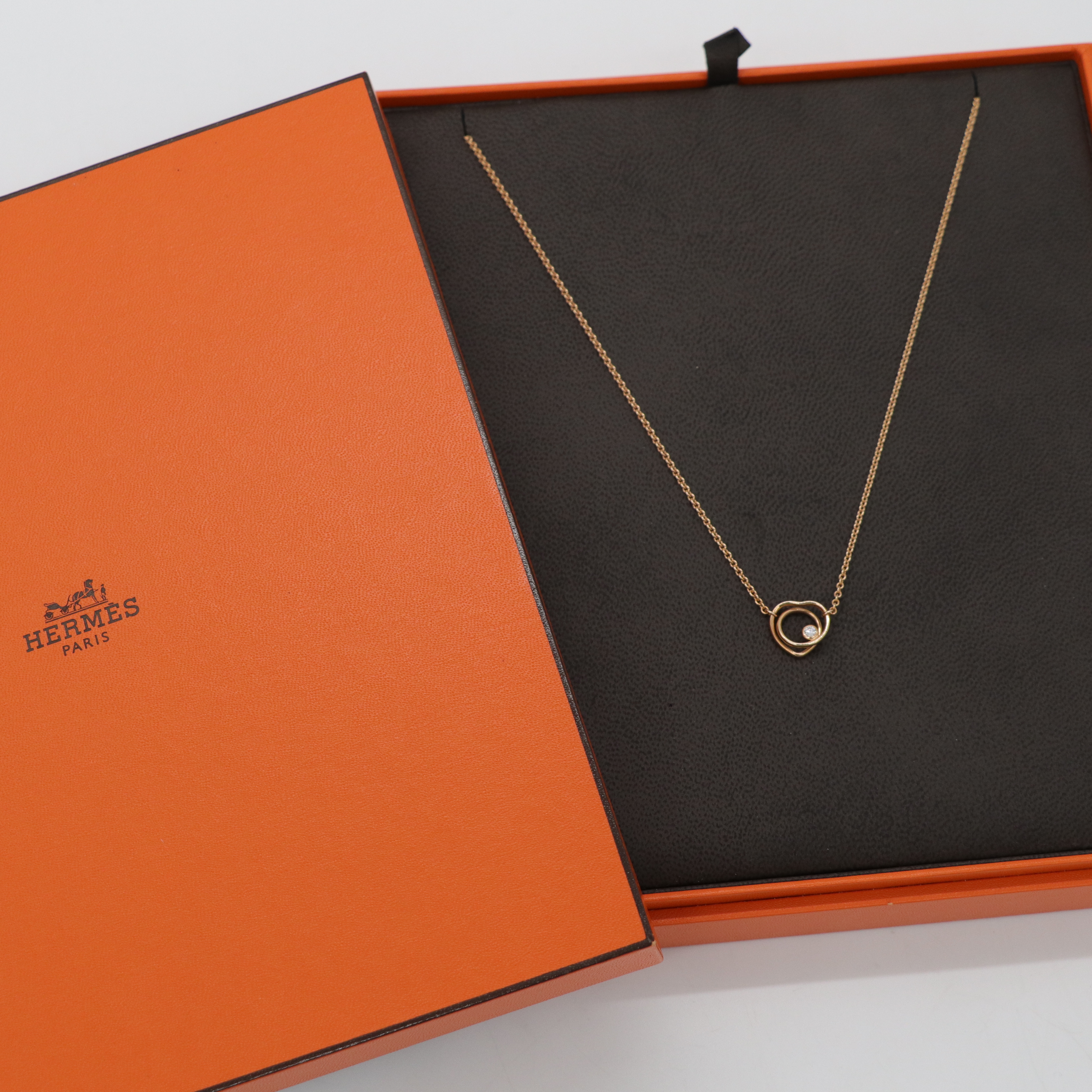 Hermès 愛馬仕 Vertige Cœur 18K 玫瑰金 愛心 不規則 單鑽 項鍊-2