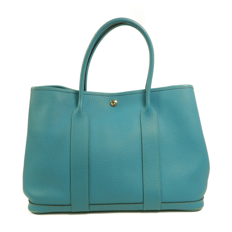 HERMES Clemence皮革Garden Party PM手挽袋Turquoise-1