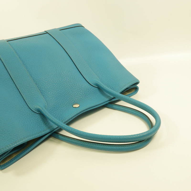 HERMES Clemence皮革Garden Party PM手挽袋Turquoise-7