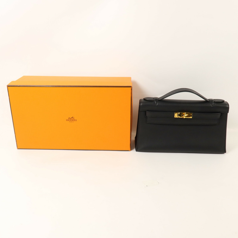 HERMES Swift皮革Kelly Pochette手挽袋Noir-8