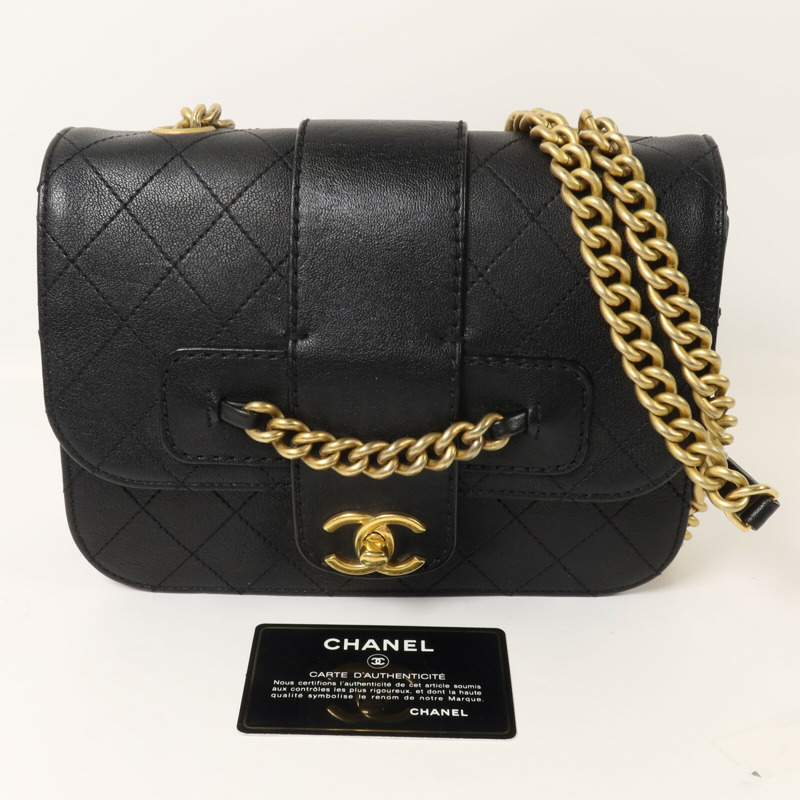 CHANEL 牛皮皮革Front Chain Flap Bag鏈帶肩背袋-9