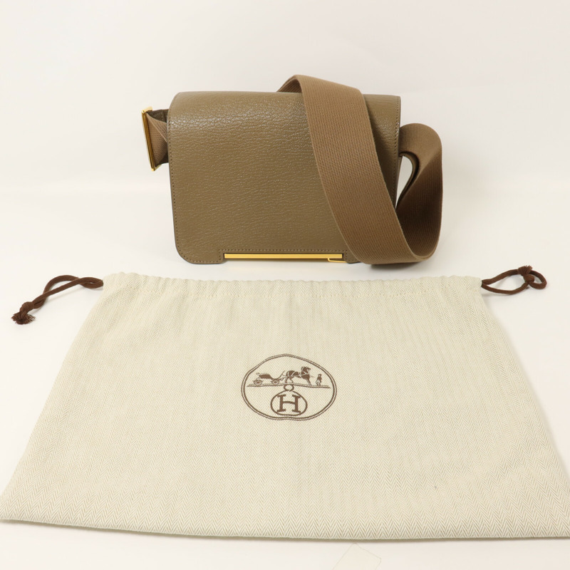 HERMES Chevre皮革Geta肩背袋Etoupe-8