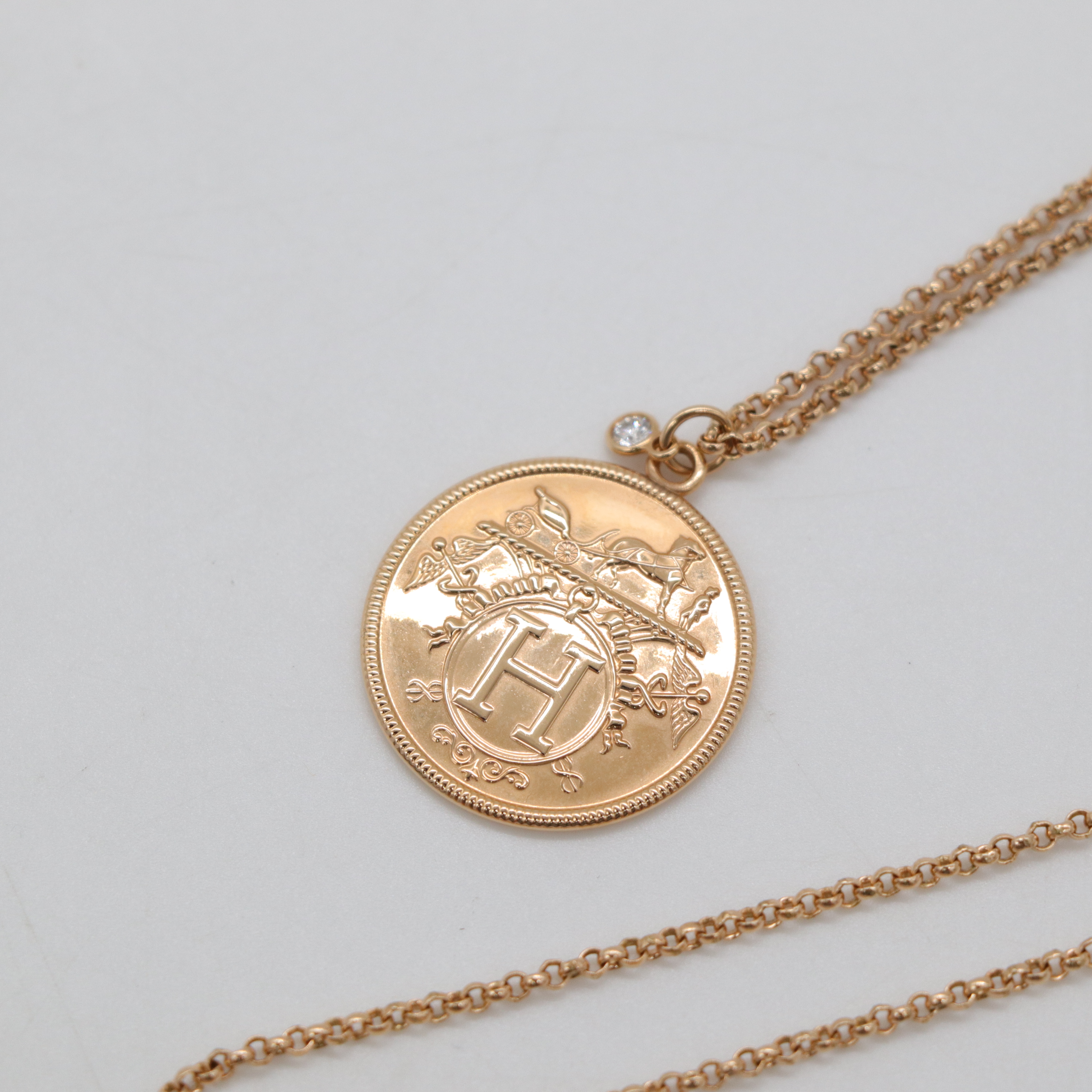 Hermès 愛馬仕 18K 玫瑰金 Ex-Libris 小號 帶鑽 項鍊-3
