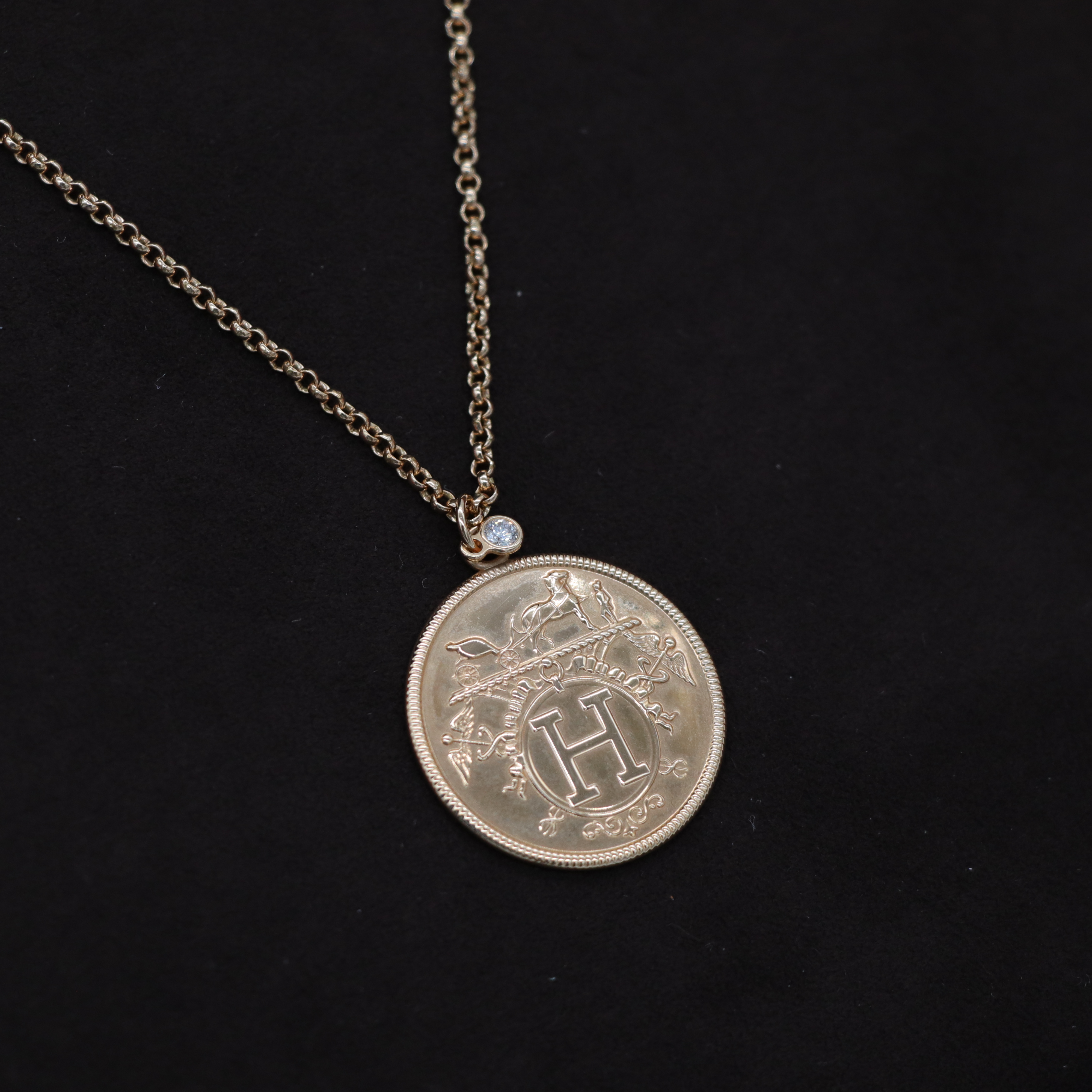 Hermès 愛馬仕 18K 玫瑰金 Ex-Libris 小號 帶鑽 項鍊-4