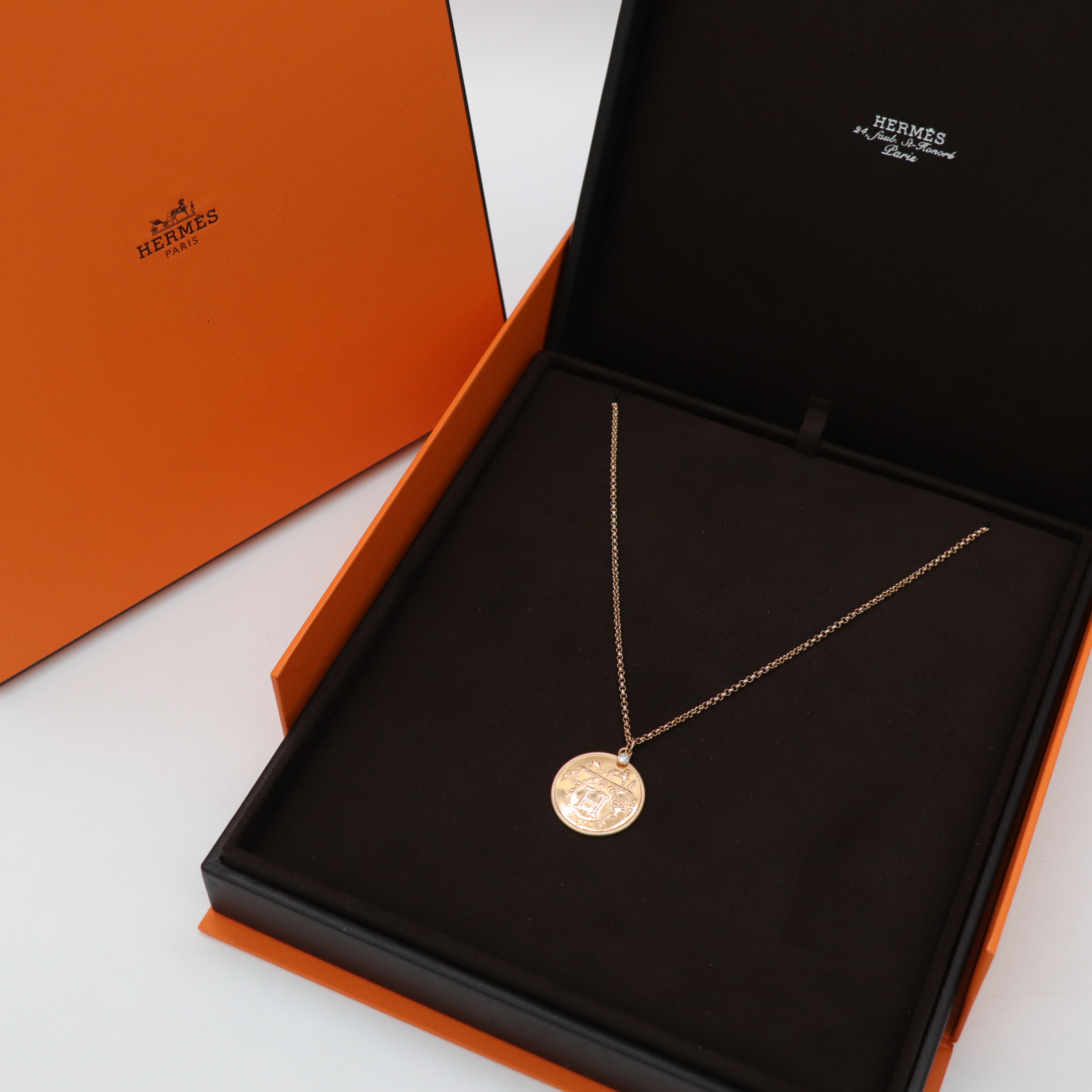 Hermès 愛馬仕 18K 玫瑰金 Ex-Libris 小號 帶鑽 項鍊-6