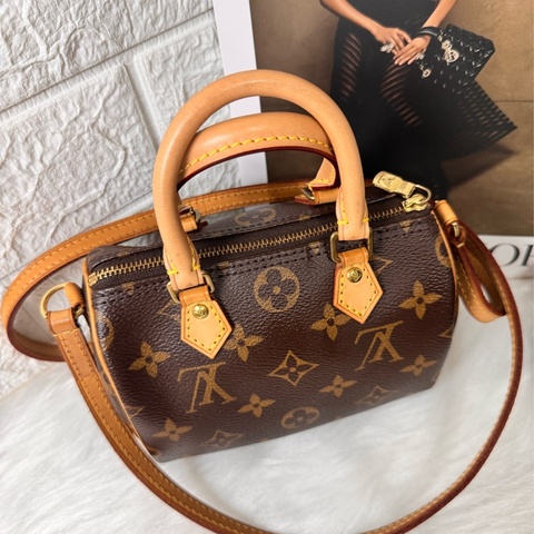 LV M61252經典NANO SPEEDY Monogram帆布印花手提/斜背包