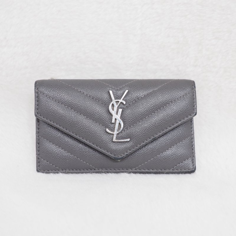 YSL 深灰色銀色卡包-0
