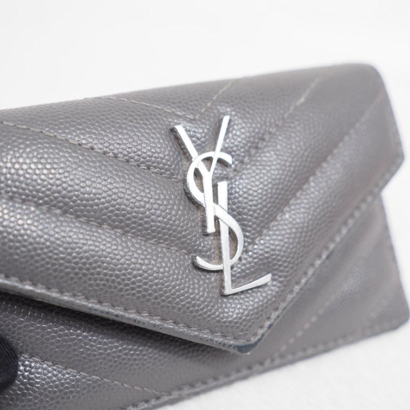 YSL 深灰色銀色卡包-10