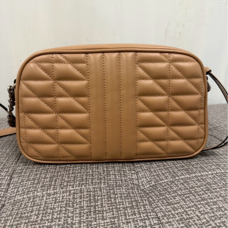 正品 Gucci二手近新Marmont奶茶銀釦拉鍊肩背/斜背包-7