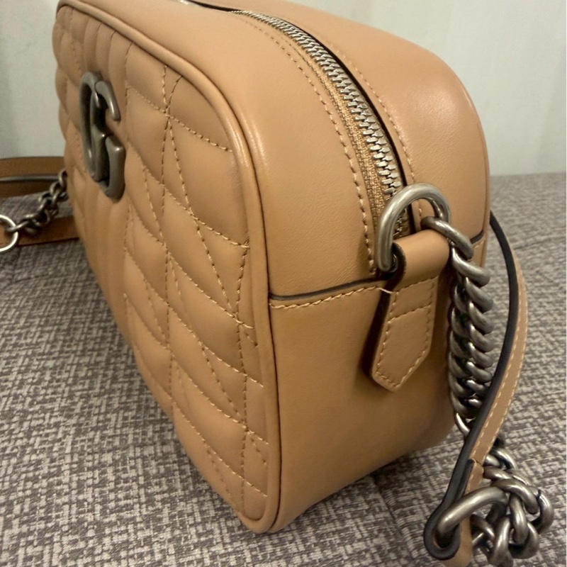 正品 Gucci二手近新Marmont奶茶銀釦拉鍊肩背/斜背包-26