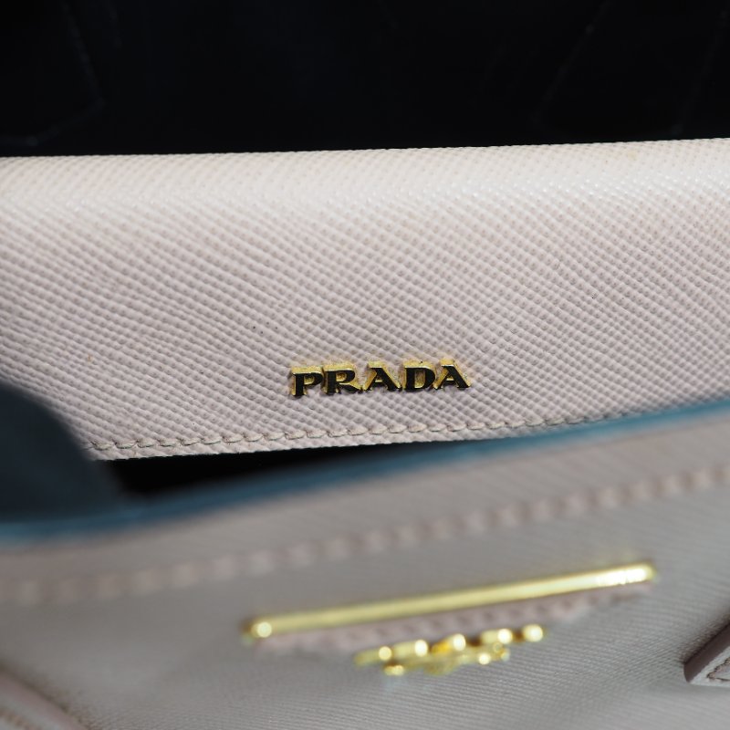 PRADA 粉紅色金扣兩用包-11