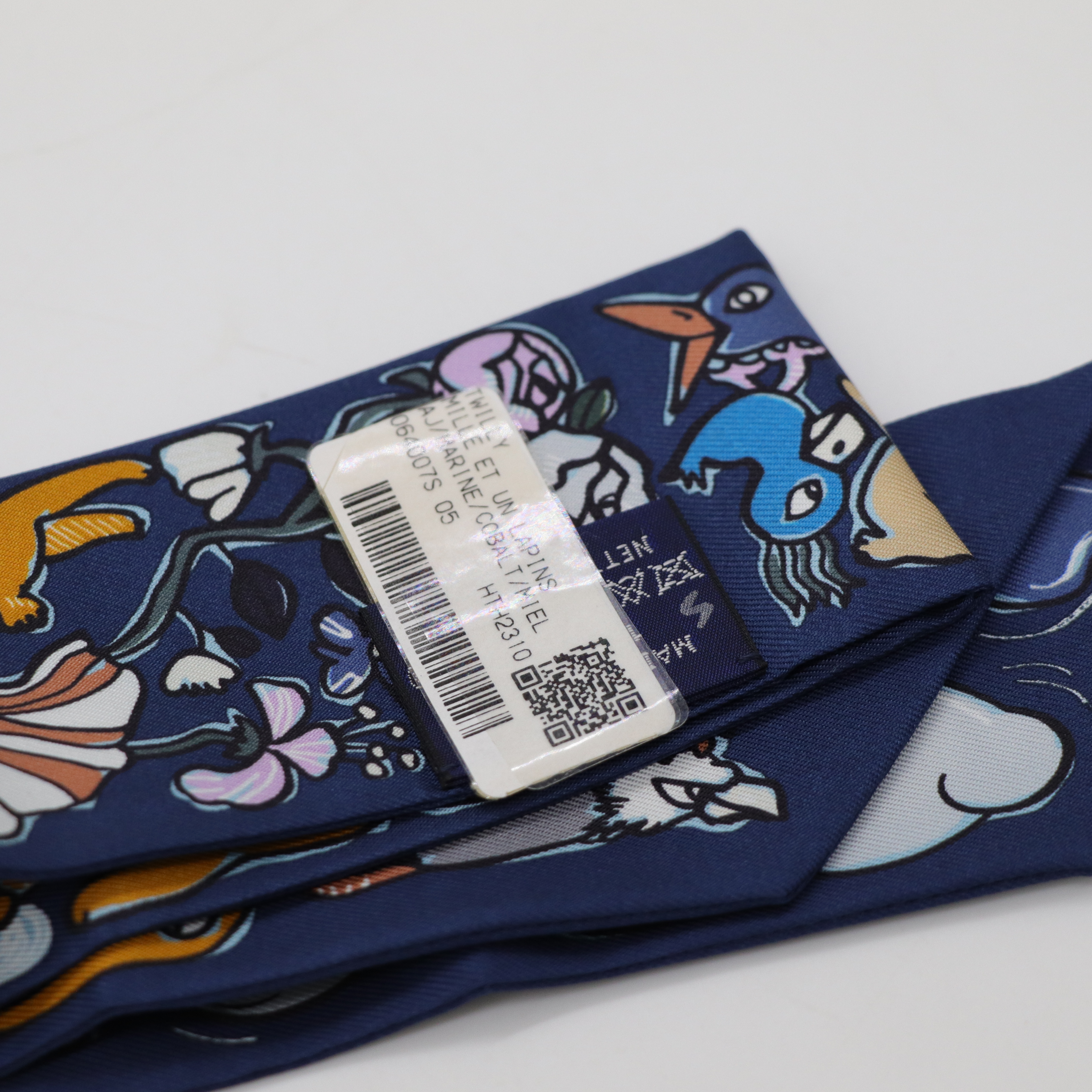 Hermès 愛馬仕 Twilly Lapins 小鳥 兔子 馬紫色 藍色 064007S 長絲巾-2