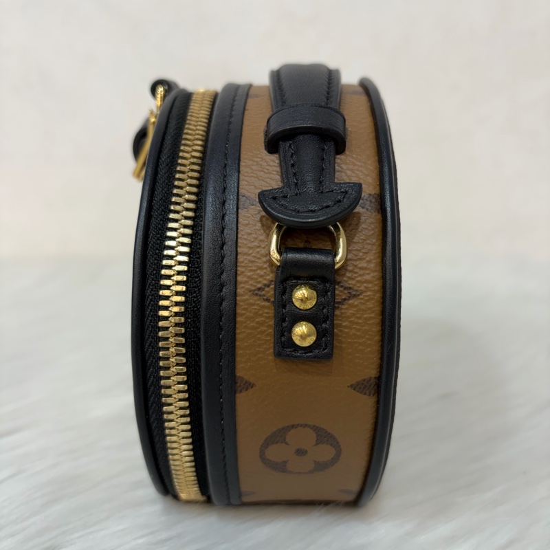 LV M83614 黑皮 原花 Mini Boîte Chapeau 圓餅 手提包 斜背包-3