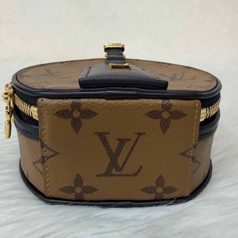 LV M83614 黑皮 原花 Mini Boîte Chapeau 圓餅 手提包 斜背包-4