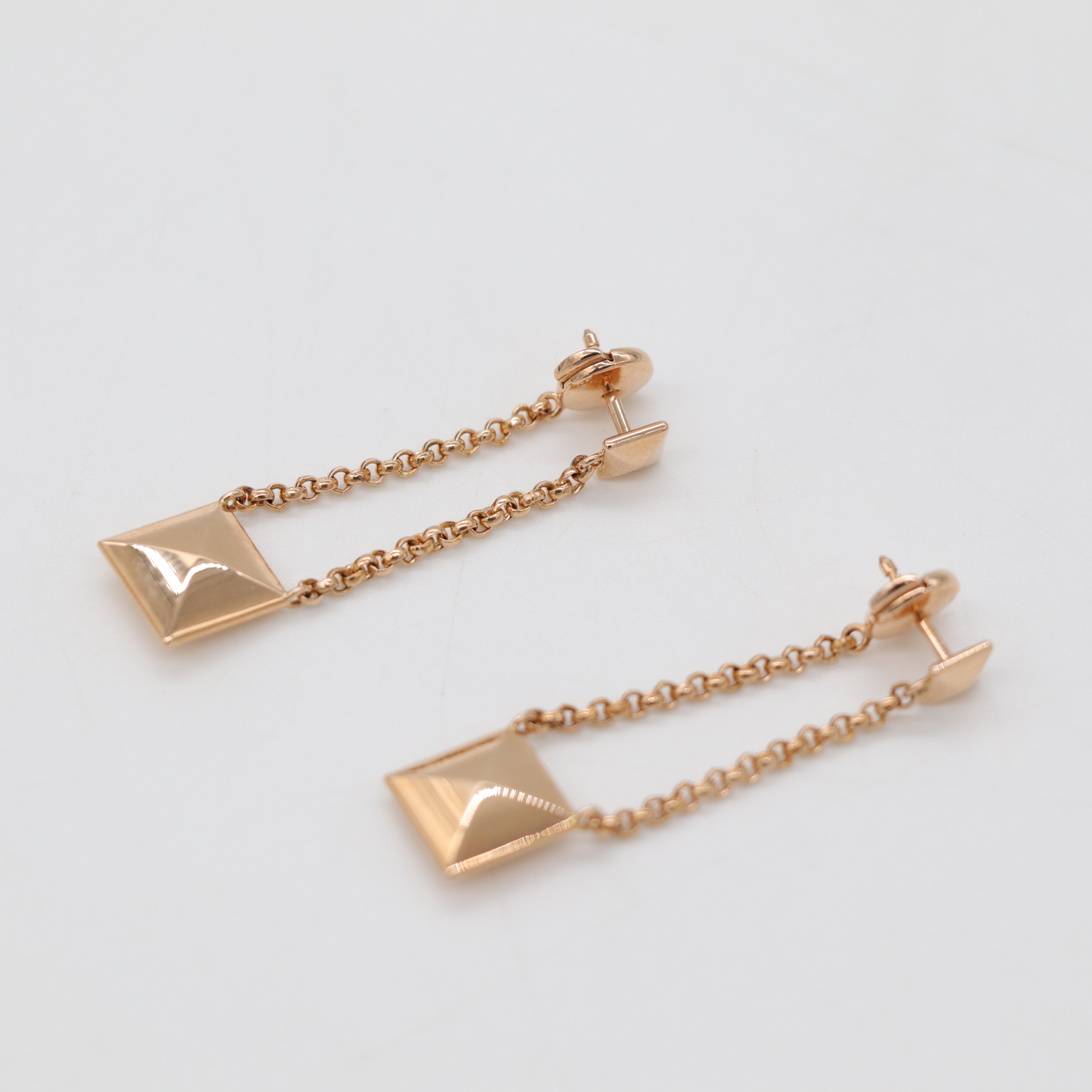 Hermès 愛馬仕 18K 玫瑰金 立體 方塊吊墜 耳飾 耳環-3