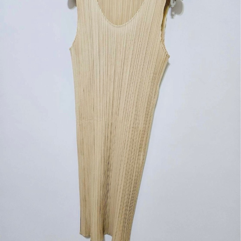 PLEATS PLEASE ISSEY MIYAKE 三宅一生 淺奶茶色背心洋裝/必備基本款/3號/近全新美品-4