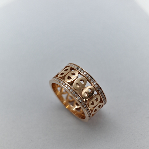 Hermès 愛馬仕 Chaine d'ancre Divine 18K 黃金 豬鼻子 雙圈 鑲鑽 戒指 51