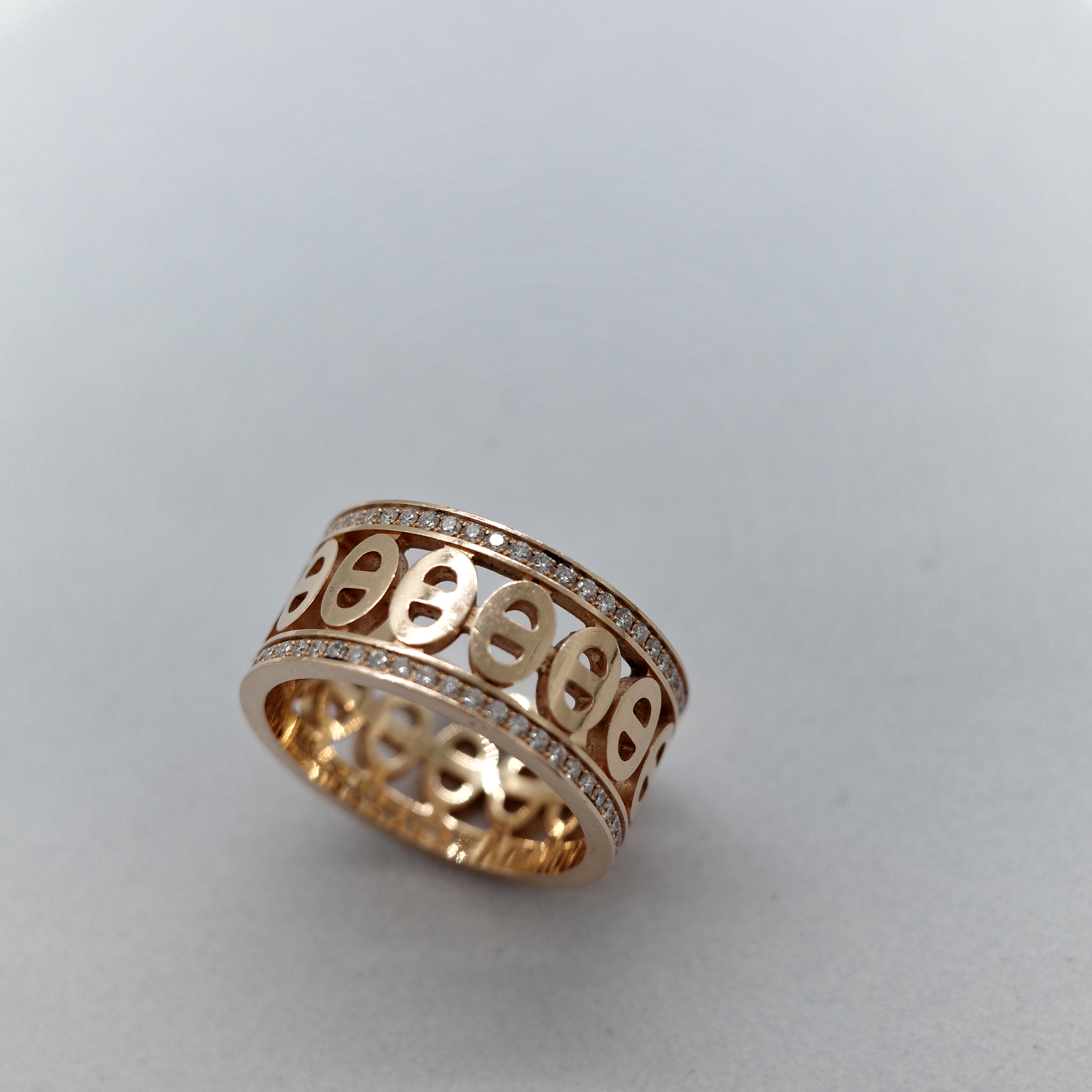 Hermès 愛馬仕 Chaine d'ancre Divine 18K 黃金 豬鼻子 雙圈 鑲鑽 戒指 51-1